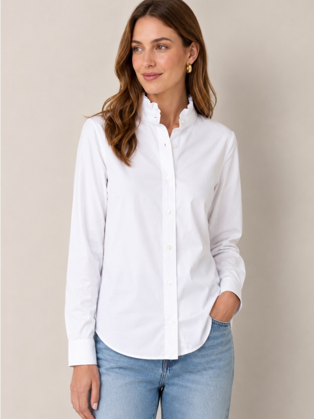 New! J.Crew Jules ruffle-collar shirt in cotton poplin 100% regenerative cotton